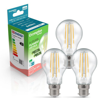 Crompton Lamps Crompton Led Ultra-Efficient Gls 3.8W B22 Dimmable A-Class (3 Pack) Warm White Clear (60W Eqv) (3 Pack) from B&Q