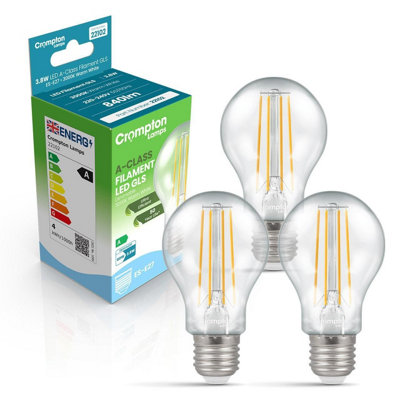 Crompton Lamps Crompton Led Ultra-Efficient Gls 3.8W E27 Dimmable A-Class (3 Pack) Warm White Clear (60W Eqv) (3 Pack) from B&Q