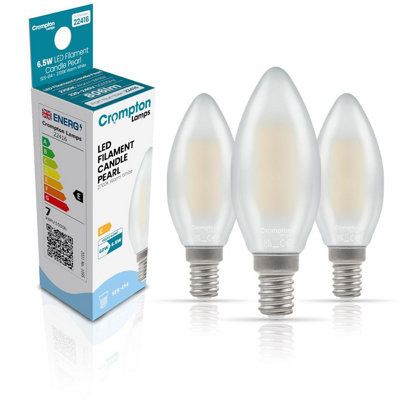 Crompton Lamps Filament Candle Led Light Bulb Ses-E146.5W60W EquivalentWarm White 2700K15,000-HrsPearl 3-Pack from B&Q