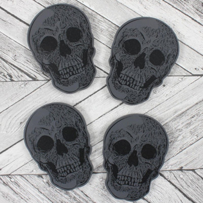 Set Of 4 Wooden Skull Halloween Drink Coasters from B&Q