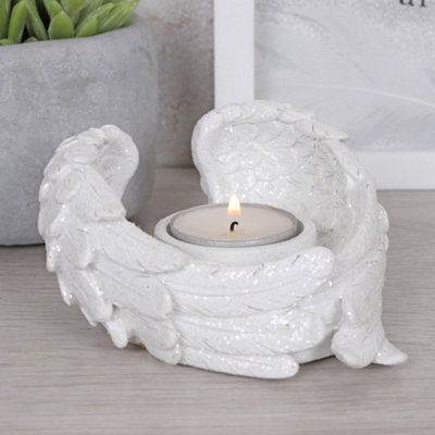 Glitter Angel Wing Tealight Candle HolderWhite from B&Q