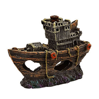 Swell Wooden Shipwrecked Boat Aquarium Decor from B&Q