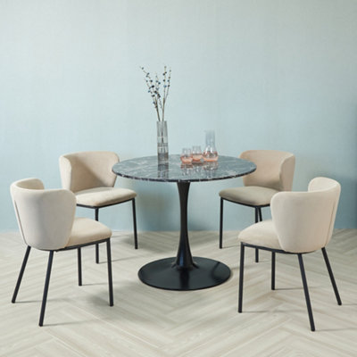  - Set Of 4 Luxe Home Curved Back Dining Chair In Champagne Velvet
