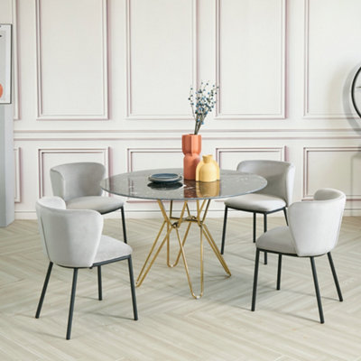  - Set Of 4 Luxe Home Curved Back Dining Chair In  Dove Grey Velvet