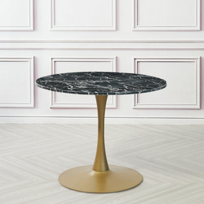 - 100Cm Black Round Marble Dining Table With Golden Metal Tulip LegsSuitable For 4 Seaters