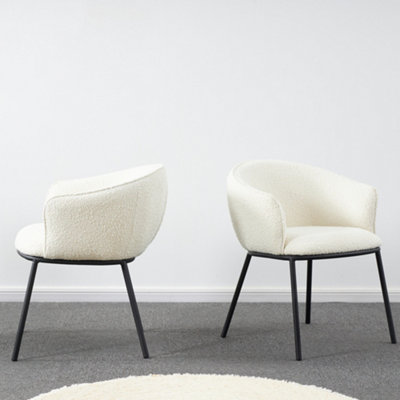 B&Q Set Of 2 Boucle Dining Chairs, Armchairs, Lounge Chairs White