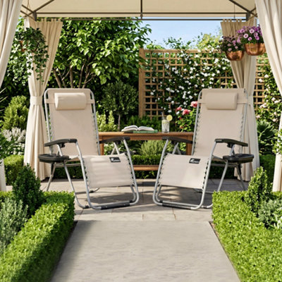 Sunmer Extra-Wide Reclining Garden Chairs With Cup And Phone HolderSet Of 2Grey from B&Q