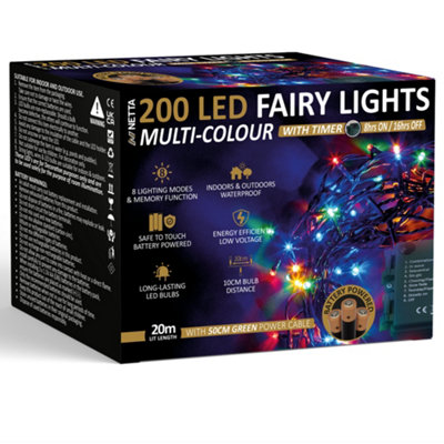 Netta Battery Operated 200 Led 20M Christmas Tree Fairy Lights With TimerMulti from B&Q