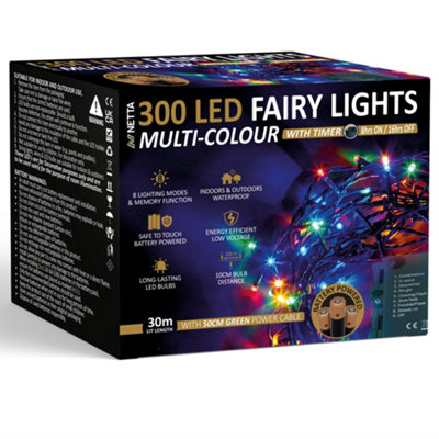 Netta Battery Operated 300 Led 30M Christmas Tree Fairy Lights With TimerMulti from B&Q