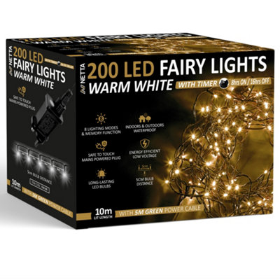 Netta Christmas Tree Lights 200 Led 10M Fairy String Lights Plug In With Timer And Memory Functions For Outdoor/indoor Use -Warm from B&Q