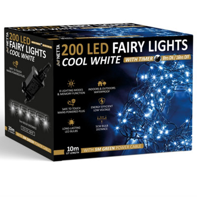 Netta Christmas Tree Lights 200 Led 10M Fairy String Lights Plug In With Timer And Memory Functions For Outdoor/indoor UseCool from B&Q