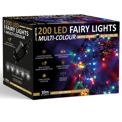 Netta Christmas Tree Lights 200 Led 10M Fairy String Lights Plug In With Timer And Memory Functions For Outdoor/indoor UseMulti from B&Q