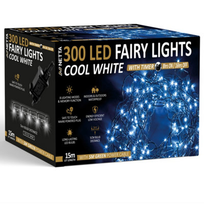 Netta Christmas Tree Lights 300 Led 15M Fairy String Lights Plug In With Timer And Memory Functions For Outdoor/indoor UseCool from B&Q