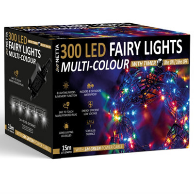 Netta Christmas Tree Lights 300 Led 15M Fairy String Lights Plug In With Timer And Memory Functions For Outdoor/indoor UseMulti from B&Q