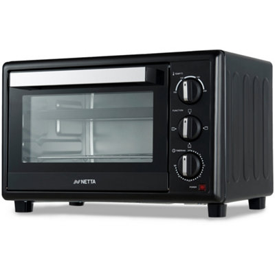 Netta Black Electric Mini Oven, Multiple Cooking Functions & Grill, Temperature Control Timer 30L