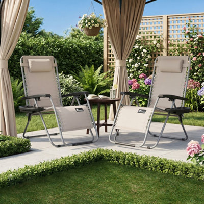 Sunmer Extra-Wide Padded Recliner Chairs With Cup And Phone HolderSet Of 2Grey from B&Q