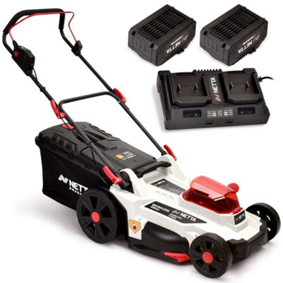 Netta 40V Cordless LawnmowerBrushless Motor43Cm Cutting Width2X4.0Ah Batteries & Charger6 Height Settings from B&Q