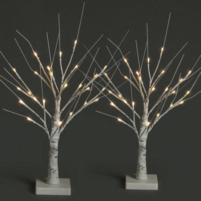 Netta Set Of 2 2Ft Twig Birch Tree With Pre-Lit With 24 Warm White LedsBattery PoweredWhite from B&Q