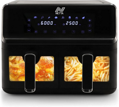 Netta Dual Basket Low Energy Air Fryer With Digital Smart Programmes 8L