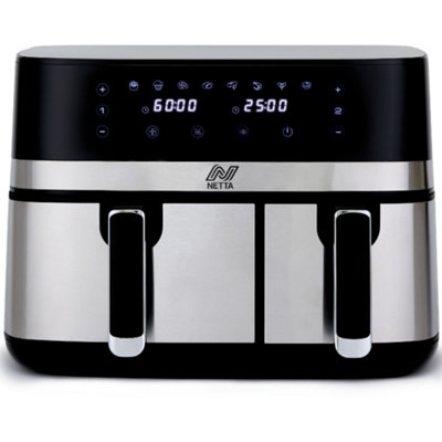 B&Q -  9L Dual Basket Air Fryer With Led Touch Screen Display8 Cooking Pre-Sets And TimerDishwasher Safe