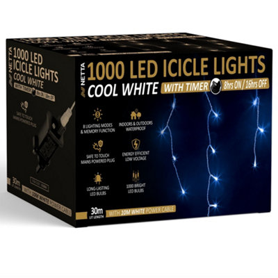 NETTA 1000 Led Icicle Lights 30M Indoor/outdoor Christmas Lights With White CableCool White from B&Q