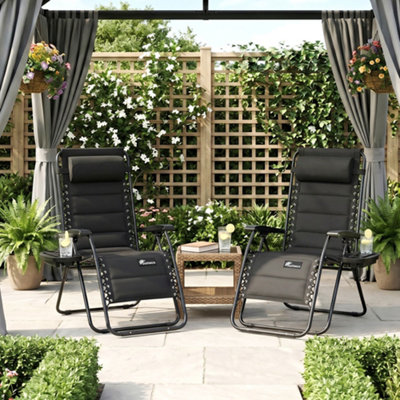 Sunmer Padded Reclining Sun Lounger Garden Chairs With Cup & Phone HolderSet Of 2Black from B&Q