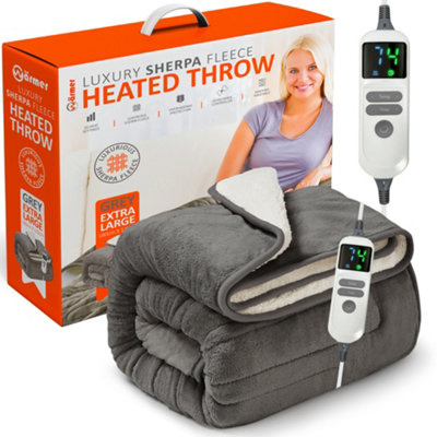 Warmer Wärmer Luxury Heated Throw With Digital Controller9-Hour Timer And 10 Heat SettingsSherpa Fleece (180Cm X 130Cm)Grey from B&Q