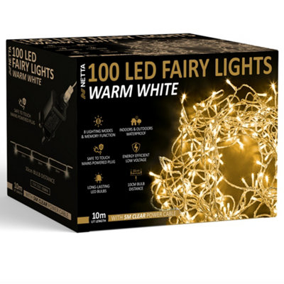 B&Q -  100Led 10M Fairy String Lights With Clear CableWarm White Christmas Tree Lights
