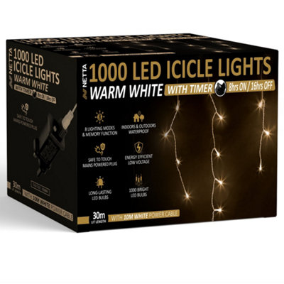 NETTA 1000 Led Icicle Lights 30M Indoor/outdoor Christmas Lights With White CableWarm White from B&Q