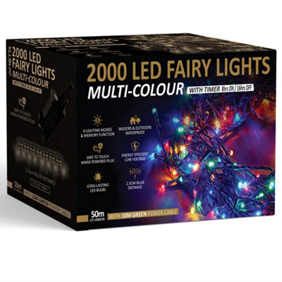 NETTA 2000 Led Fairy String Lights 50M Indoor & Outdoor Christmas Tree Lights Green CableMulti Colour from B&Q