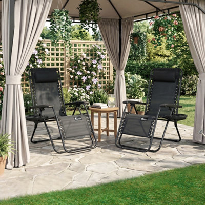 Sunmer Reclining Garden Chairs With Cup And Phone HolderSet Of 2Black from B&Q