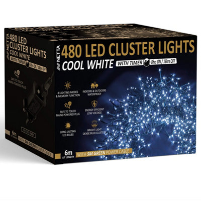 NETTA 480 Led Cluster String Lights 6M Indoor/outdoor Christmas LightsCool White from B&Q