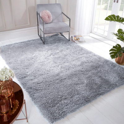Silver Plain Shaggy Handmade Sparkle Easy To Clean Rug For Dining Room Bedroom And Living Room-60Cm X 110Cm from B&Q