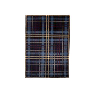  - Tartan Blue Chequered Tartan Easy To Clean Rug For Dining Room -80Cm X 150Cm