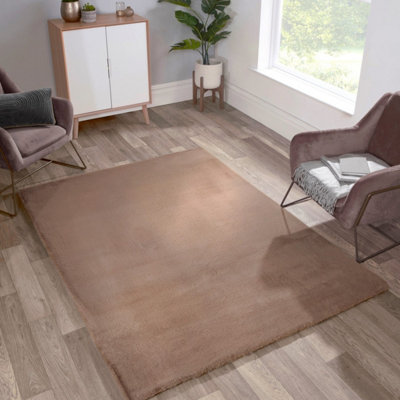 Faux Fur Beige Plain Shaggy Polyester Easy To Clean Rug For Living Room And Bedroom-150Cm X 200Cm from B&Q
