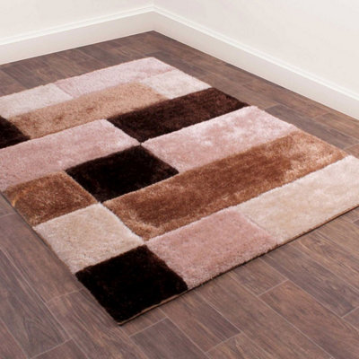 B&Q Natural Shaggy Modern Shaggy Sparkle Easy To Clean Rug For Dining Room Bed Room And Living Room-60Cm X 110Cm