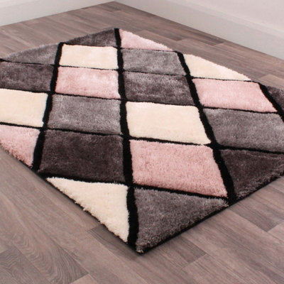 Geometric Blush Shaggy Geometric Optical Modern Sparkle Rug For Living Room And Bedroom-80Cm X 150Cm from B&Q