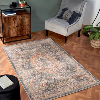 Green Traditional Easy To Clean Abstract Floral Rug For Dining Room-160Cm X 220Cm from B&Q