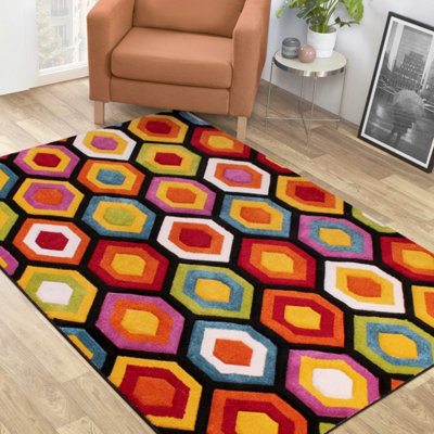 B&Q Multicoloured Hand Made Modern Geometric Easy To Clean Rug Dining Room-66 X (Runner) 230Cm