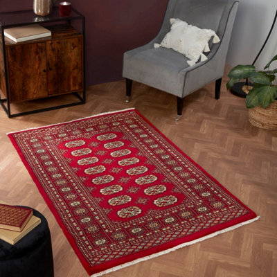 Red Hand Knotted Traditional Bordered Floral Geometric Easy To Clean Rug For Bedroom & Living Room-120Cm X 180Cm from B&Q