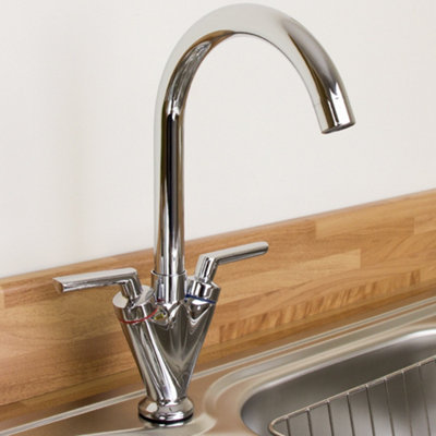 B&Q -  Saturn Chrome Plated Twin Handle Swivel Spout Kitchen Sink Mixer Tap