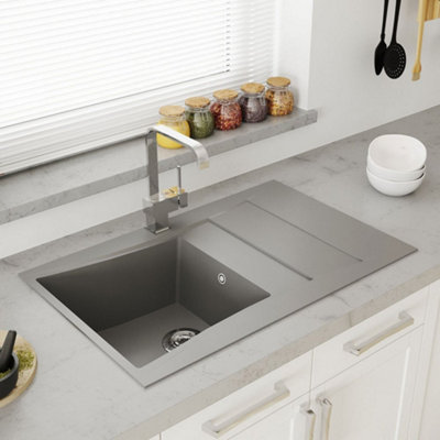 Astini Xeron 1.0 Bowl Grey Smc Synthetic Reversible Kitchen Sink & Waste from B&Q