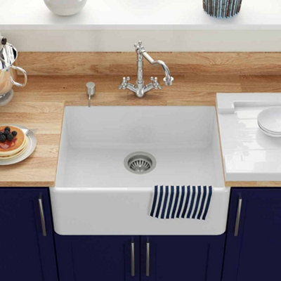 B&Q -  Lsc Butler 595 1.0 Bowl Fireclay Ceramic Kitchen Sink & Chrome Waste