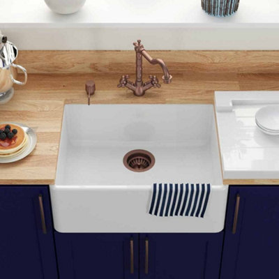 B&Q -  Lsc Butler 595 1.0 Bowl Fireclay Ceramic Kitchen Sink & Copper Waste