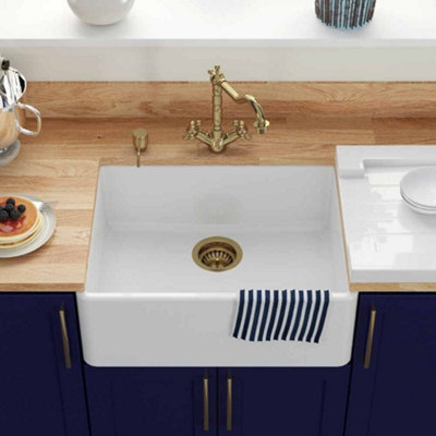 B&Q -  Lsc Butler 595 1.0 Bowl Fireclay Ceramic Kitchen Sink & Gold Waste
