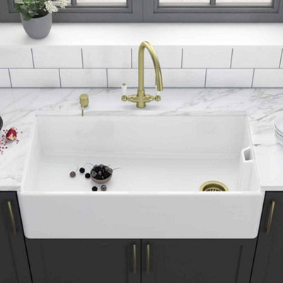London Sink Company Lsc Belfast 895 Xl 1.0 Bowl Fireclay Ceramic Kitchen Sink & Bronze Waste from B&Q