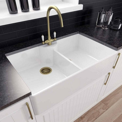 London Sink Company Lsc Butler 895 Fireclay 2-Bowl Inset Kitchen Sink With Waste from B&Q