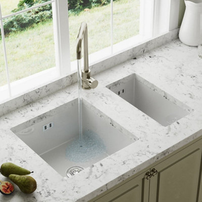 Astini Hampton 150 1.5 Bowl White Ceramic Undermount Kitchen Sink & Chrome Waste from B&Q