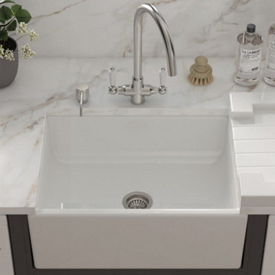 London Sink Company Compact Ceramic Belfast Butler Sink 530X410X200mmWhite With Basket Strainer Waste from B&Q