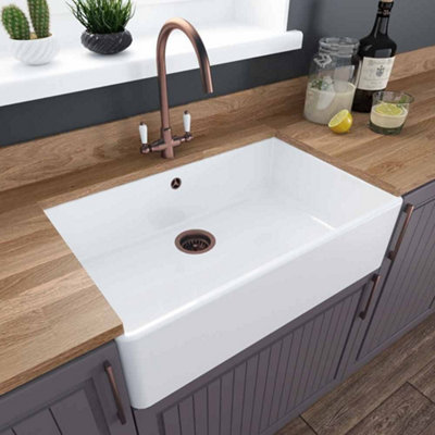 London Sink Company Lsc Butler 795 1.0 Bowl Fireclay Ceramic Kitchen Sink & Copper Waste from B&Q